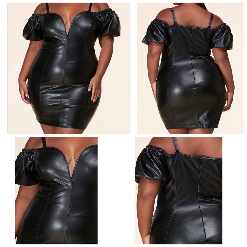 Faux leather midi dress black 3x